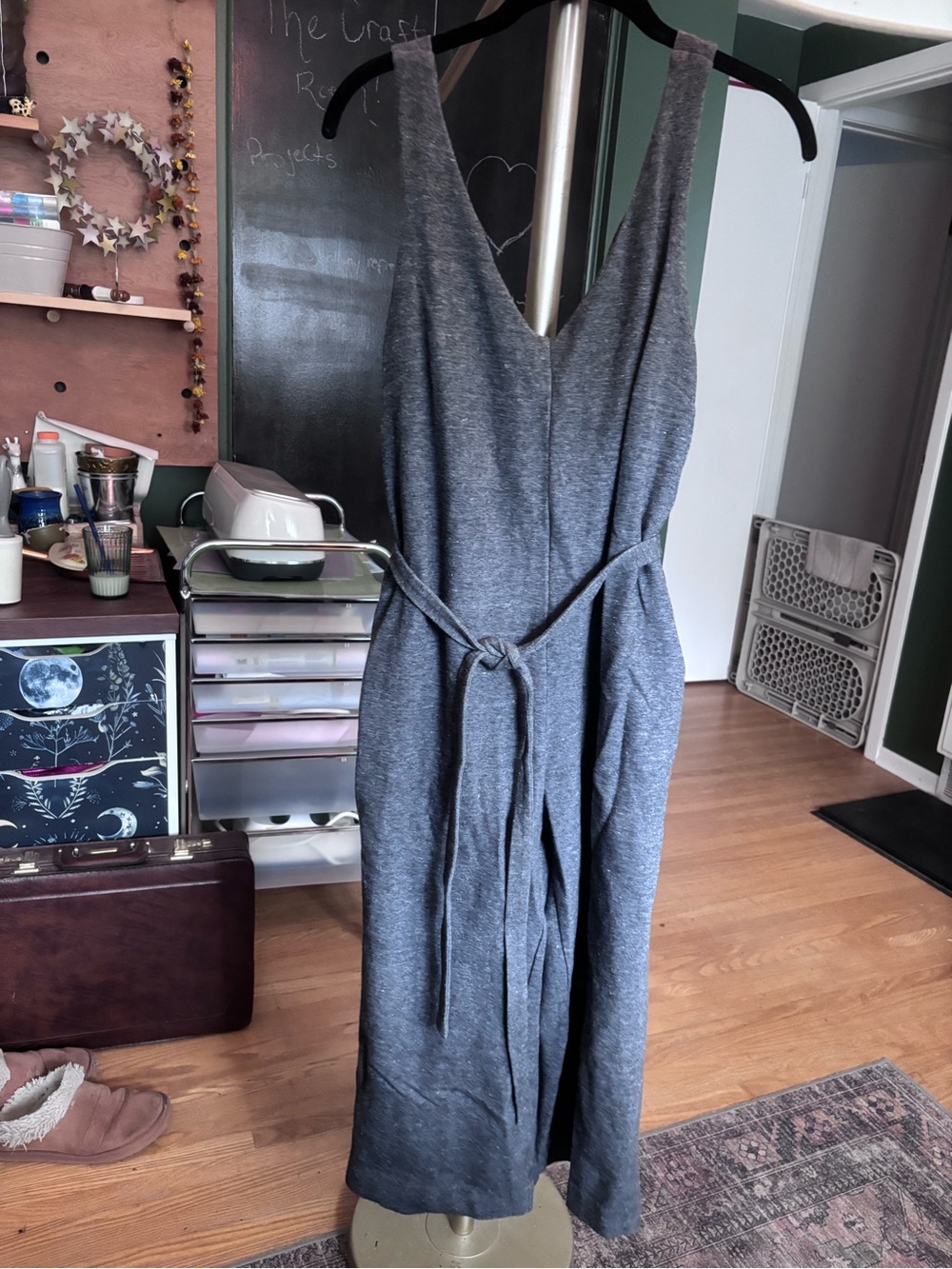 Frank & Oak Charcoal Sleeveless V-Neck Jumpsuit with Tie Waist